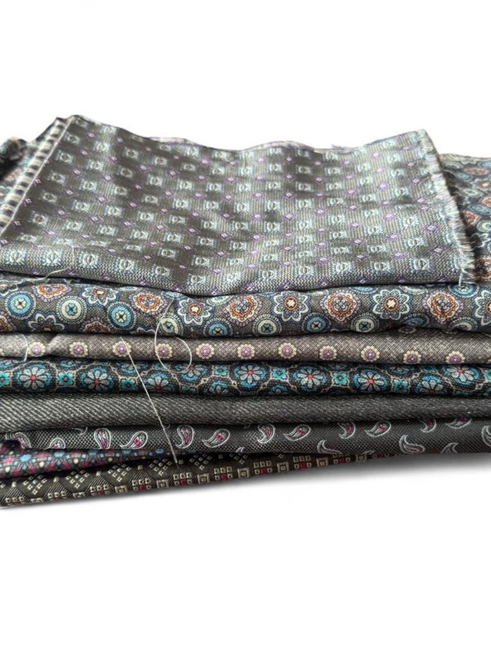 8pc bundle lot grey gray 100% Italian silk fabric remnants